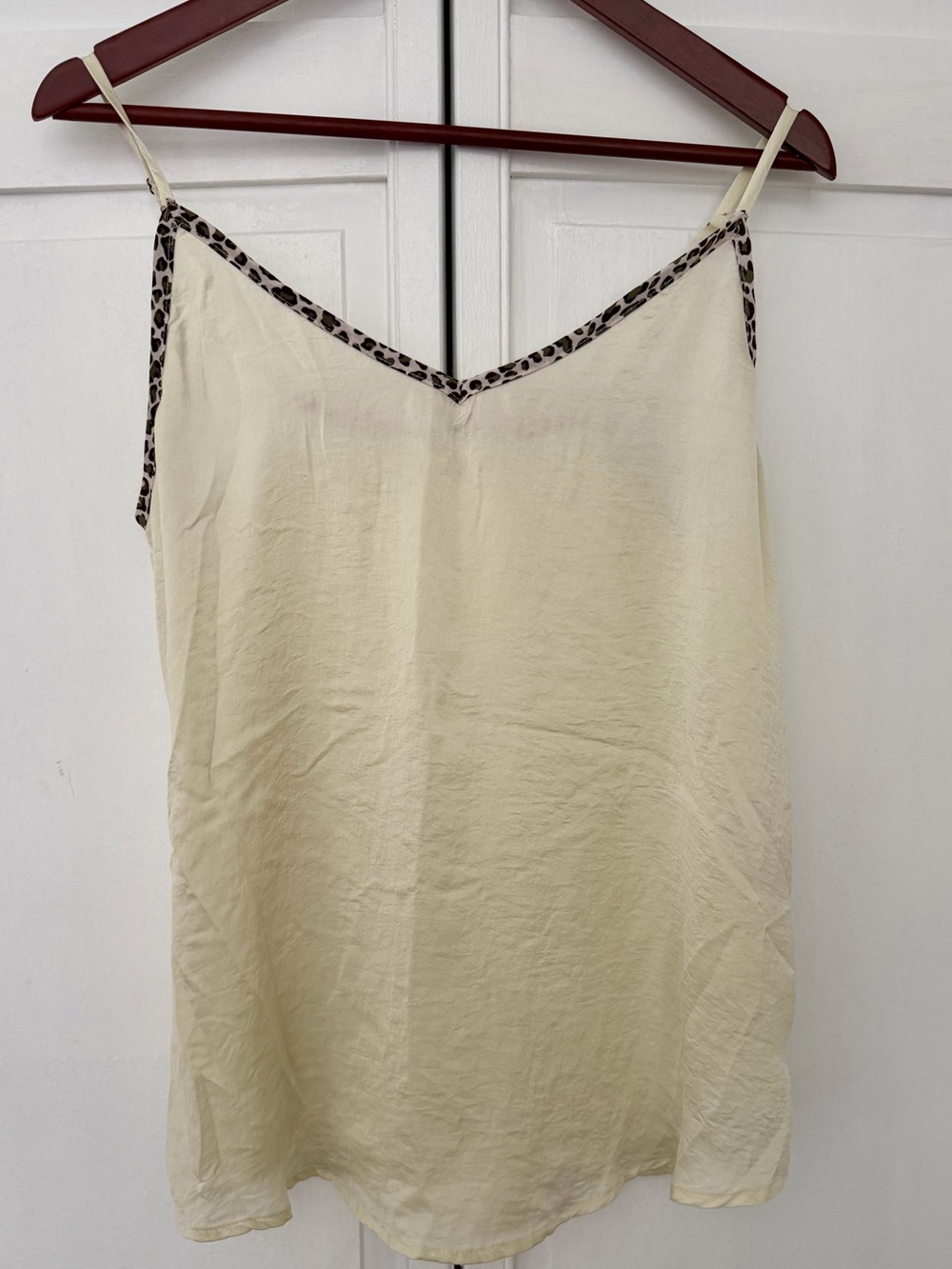 Kori Cream Slip Tank with Leopard Trim